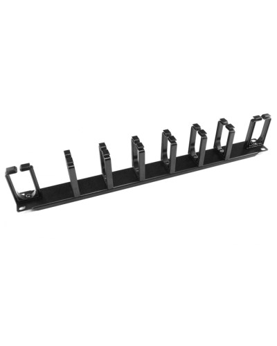 Органайзер кабельный горизонтальный 19 1U, 8 пласт. колец, металлический, черный Cabeus JB08-1U-PR-BK в Волгограде Кабельные органайзеры Pintop.ru